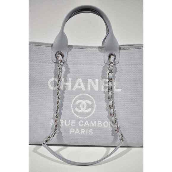 Chanel 22S Deauville Grey Large Shopping 30cm 2Way Silver Chain Handle Tote Bag - Picture 5 of 12